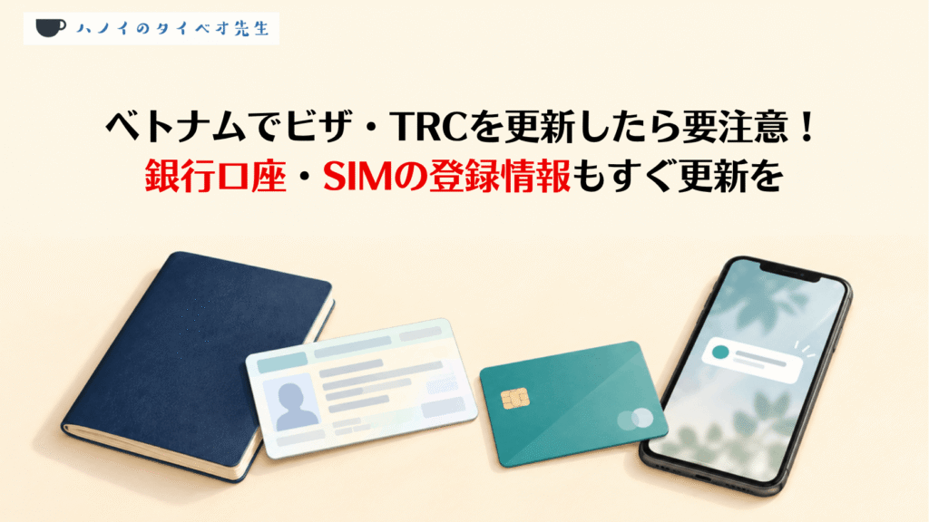 パスポート、在留書類、銀行カード、スマートフォンを下部へ並べたイラスト