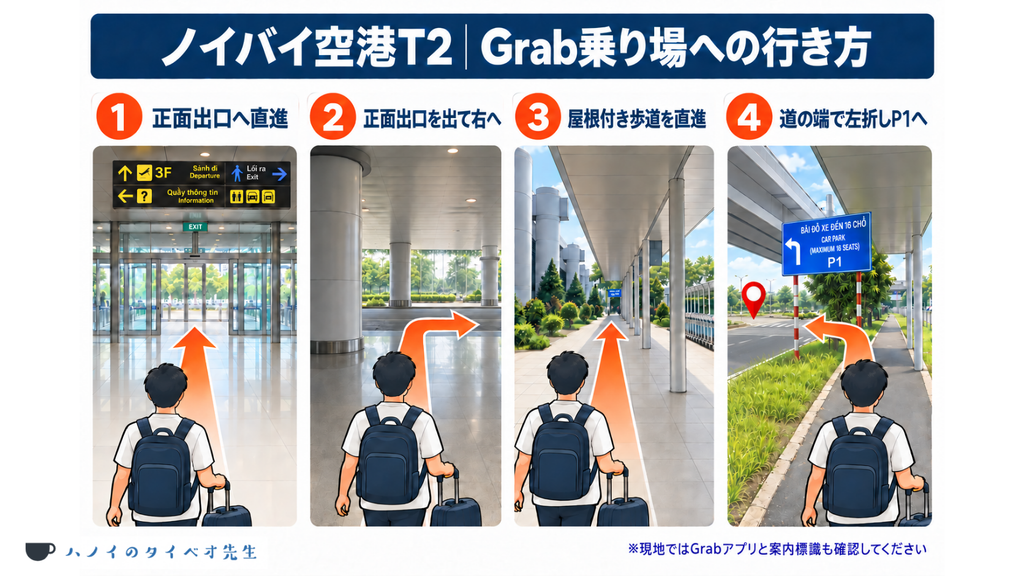 ノイバイ空港T2からGrab乗り場P1へ向かう通路